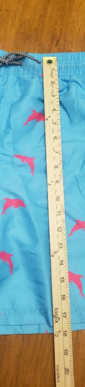 NWT Men's Light Blue W/Pink Dolphin Print Swim Trunks By Biwisy 2xl